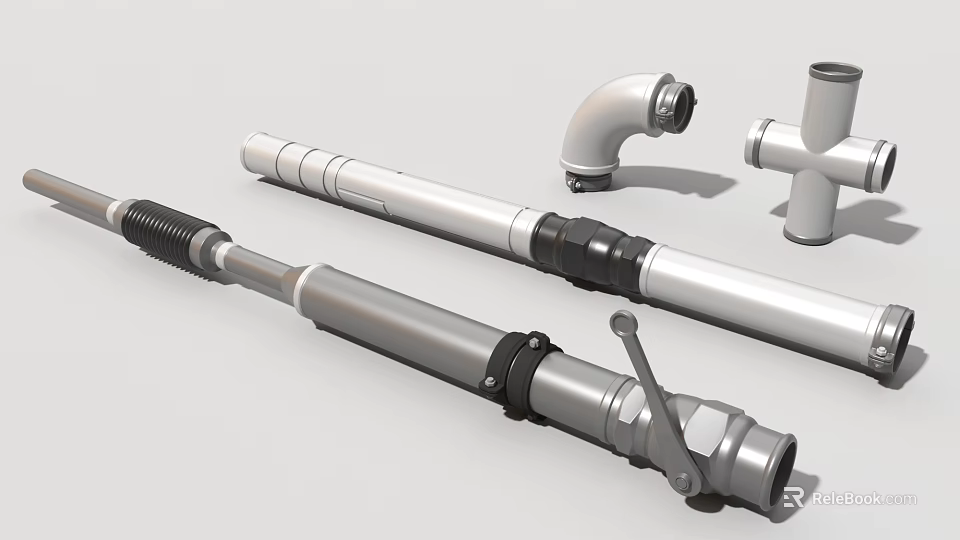 Industrial Piping Equipment With Metal Pipes Elbows Tees And Valve Components 3d model 