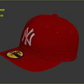 Stylish Red Baseball Cap With White NY Logo And Yellow Label On Brim