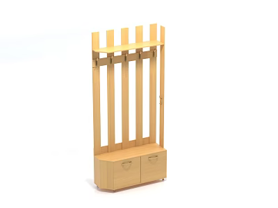 Light Wood Simple Design Shelf with Vertical Dividers Hooks and Two Drawers 3d model