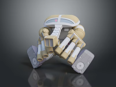 Mechanical Combat Weapon With Multiple Arms Beige Gray Design And Red Accents 3d model
