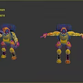 Yellow Robot Characters With Blue Purple Backpacks Orange Arms Red Feet in Different Poses