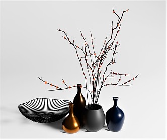 Modern vase ornaments plum bottle wintersweet plant flowers 3d model