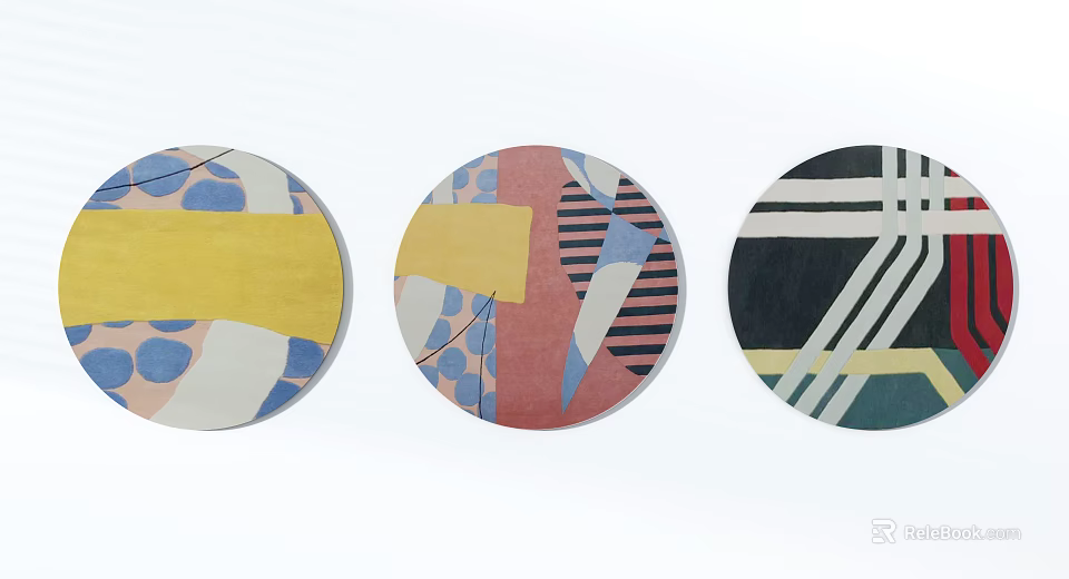 Three Round Rugs with Geometric Patterns and Multicolored Designs for Living Room Decor 3d model 