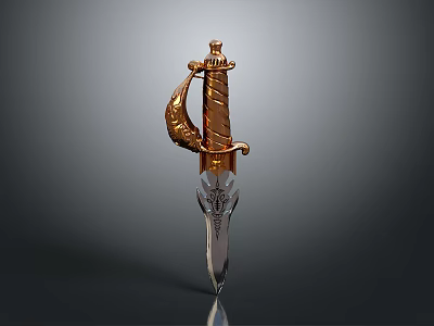 Ornate Dagger Design With Golden Curved Hilt and Sharp Silver Blade 3d model