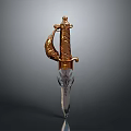 Ornate Dagger Design With Golden Curved Hilt and Sharp Silver Blade