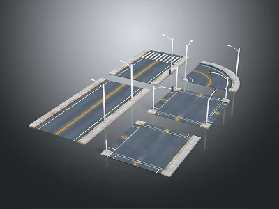 Realistic Road Traffic Model Featuring Street Lights Intersection Lanes And Pavement 3d model