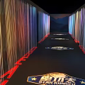Modern Office Corridor With Colorful Vertical Lines And Branded Floor Design