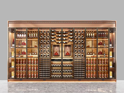 Modern Luxury Wine Cabinet With Glass Doors Metal Frame And Wine Racks 3d model