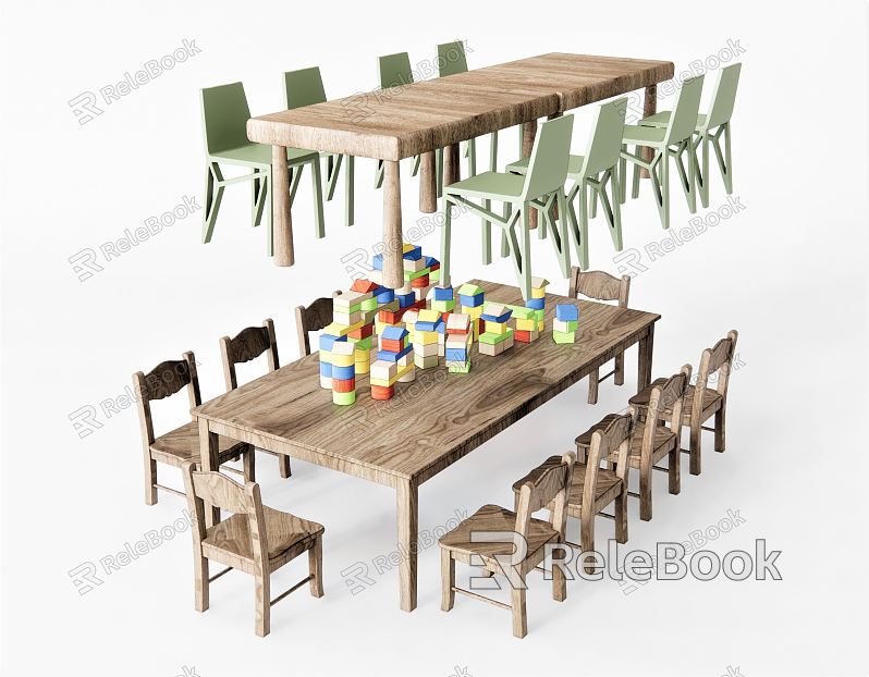 Modern Children's Table and Chair Leisure Table and Chair Dining Table Office Table and Chair Toy Log Table and Chair model