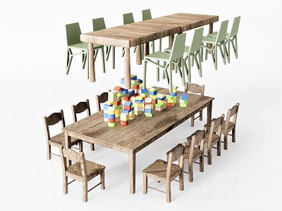 Modern Children's Table and Chair Leisure Table and Chair Dining Table Office Table and Chair Toy Log Table and Chair model