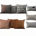 Modern Decorative Pillows With Geometric Striped And Checkered Patterns In Brown Black Gray 3d model