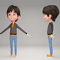 3D Boy Character Model Front Side View With Gray Jacket Orange T Shirt Blue Jeans