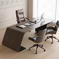 Modern Office Chair With Gray Wheels And Brown Leather Design For Work Desk With Computer