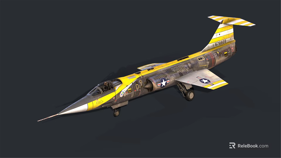 Yellow Accented Gray U.S. Air Force Fighter Jet With Sharp Nose And Aerodynamic Design 3d model 