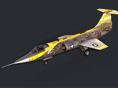 Yellow Accented Gray U.S. Air Force Fighter Jet With Sharp Nose And Aerodynamic Design 3d model