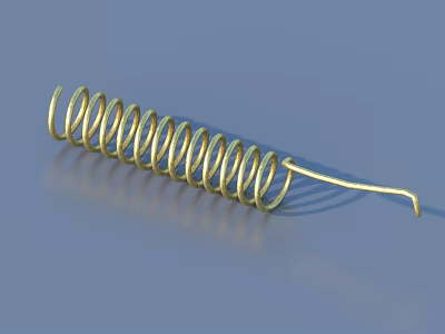 Gold Metal Spring with Coiled Spiral Structure and Hook End on Blue Background 3d model