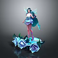 Game Movie Character Fairy With Blue Wings Purple Outfit on Blue Rose Base