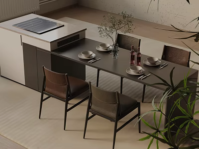 Modern Dining Table Set With Matching Chairs And Wooden Countertop For Home Decor 3d model