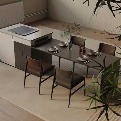 Modern Dining Table Set With Matching Chairs And Wooden Countertop For Home Decor 3d model