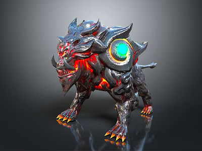 Game Movie Character Mythical Monster With Black Red Armor Glowing Green Eyes Sharp Teeth Claws 3d model
