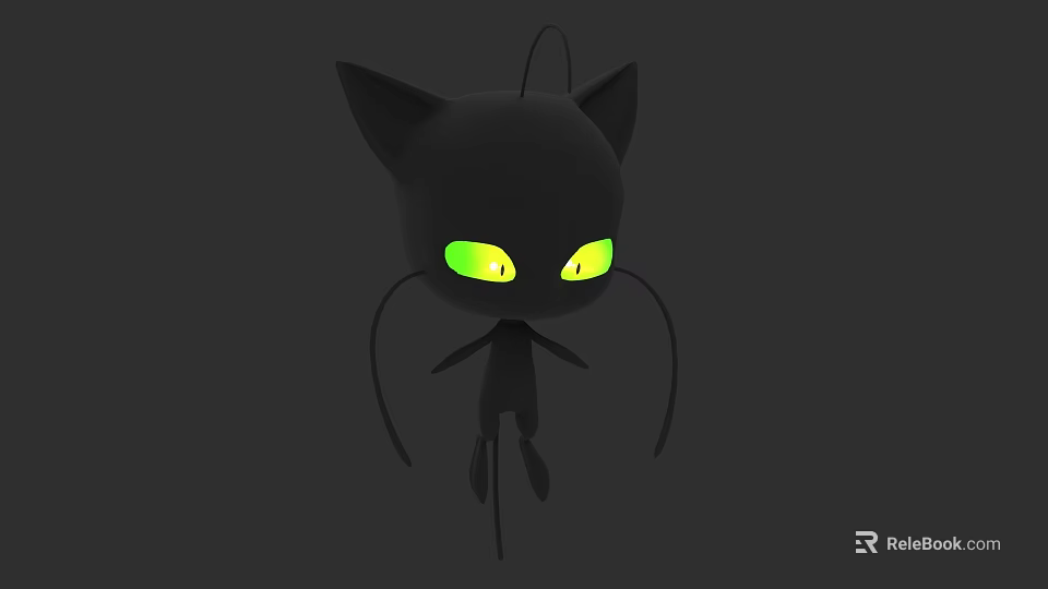 3D Animated Black Cat Game Movie Character With Glowing Green Eyes And Pointed Ears 3d model 