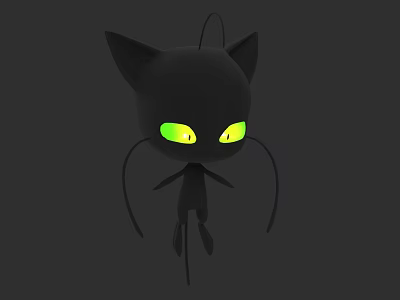 3D Animated Black Cat Game Movie Character With Glowing Green Eyes And Pointed Ears 3d model
