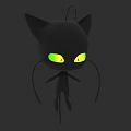 3D Animated Black Cat Game Movie Character With Glowing Green Eyes And Pointed Ears