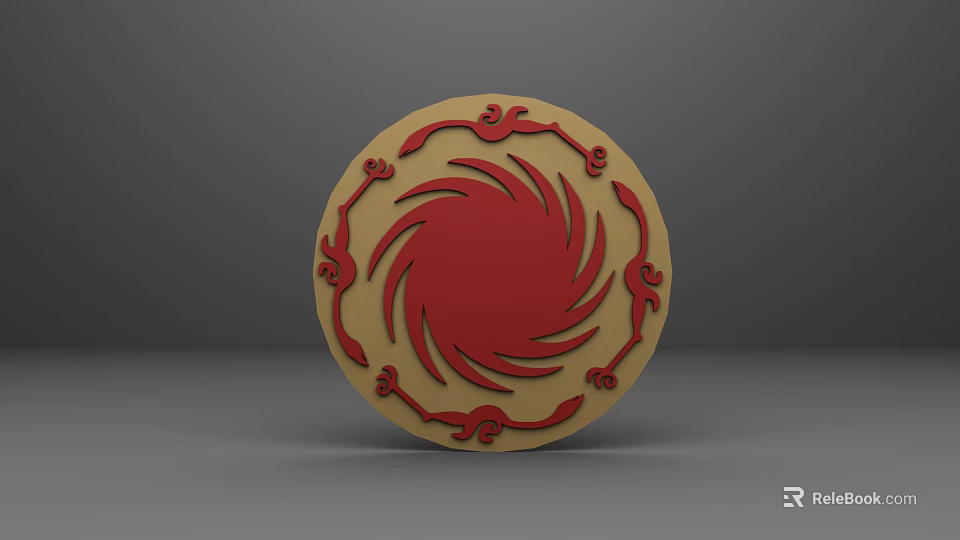 Decorative Ornament Set with Circular Yellow Base Red Spiral Pattern and Decorative Designs 3d model 