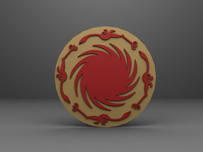 Decorative Ornament Set with Circular Yellow Base Red Spiral Pattern and Decorative Designs 3d model