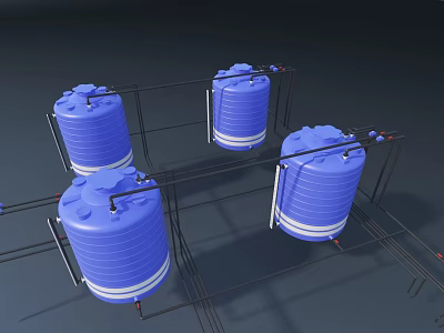 Industrial Equipment Blue Storage Tanks With Connected Piping System For Industrial Use 3d model