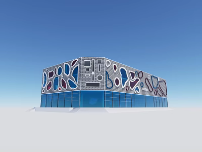 Innovative Commercial Complex Architectural Design With Colorful Geometric Patterns And Glass Facade 3d model