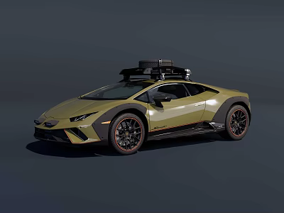 Yellow Sports Car With Roof Rack Black Orange Wheels And Modern Sporty Exterior Design 3d model