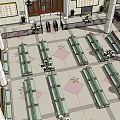 Modern Station Interior With Bench Seats Columns Tile Floor And Information Board