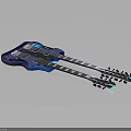 Blue Double Neck Electric Guitar With Silver Accents And Tuning Knobs 3d model