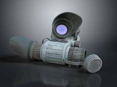 Vintage Binocular Telescope With Purple Lens Mechanical Knobs And Cylindrical Structure 3d model
