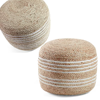 Light Brown Woven Round Stools With White Stripes And Natural Woven Material 3d model