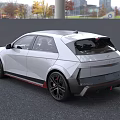 White Modern Hatchback Car With Black Wheels Red Accents And Sporty Front Design 3d model