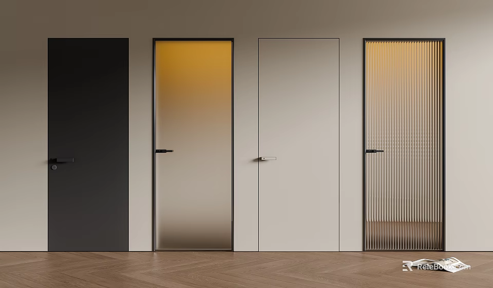Modern Hinged Doors in Black White and Glass with Slatted and Gradient Designs 3d model 