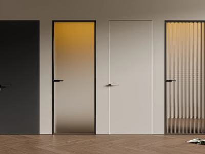 Modern Hinged Doors in Black White and Glass with Slatted and Gradient Designs 3d model