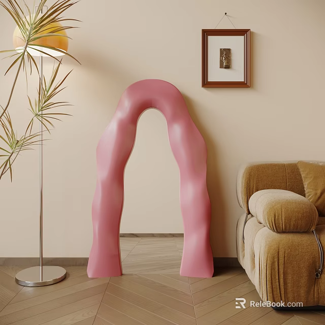 Pink Arched Mirror In Living Room Interior 3d model 