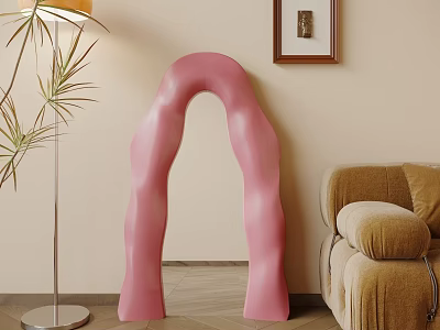 Pink Arched Mirror In Living Room Interior 3d model