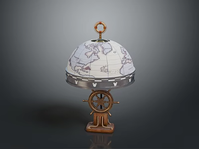 Vintage Globe Shaped Table Lamp With Ship Wheel Base And World Map Design 3d model