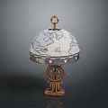 Vintage Globe Shaped Table Lamp With Ship Wheel Base And World Map Design