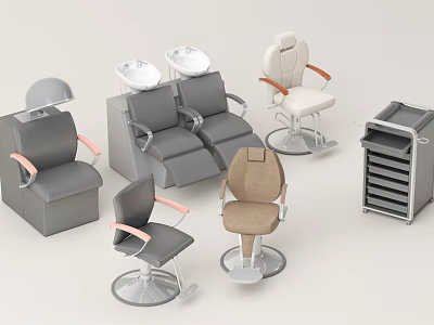 Modern Salon Furniture Collection With Barber Chairs Shampoo Stations And Tool Cabinets 3d model