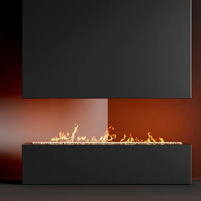Modern Black Fireplace Design With Realistic Flames And Sleek Panel 3d model