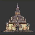 Ancient Temple Model With Pagoda Structure Decorative Spires And Brown Orange Design