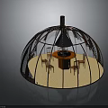 Indoor Round Dining Furniture Set With Wooden Table Chairs And Metal Dome Structure