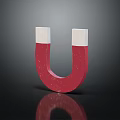 Modern Red And White Horseshoe Magnet Decorative Ornament Set On Black Background With Reflection