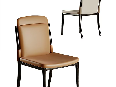 Elegant Modern Single Chair With Brown Leather Seat Beige Back And Black Frame Design 3d model