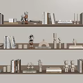Modern Home Decorative Ornaments Set With Books And Sculptures On Shelves